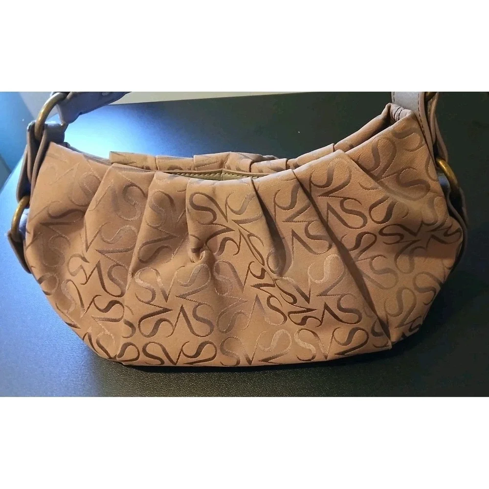 Simply Vera Vera Wang Tan Monogram Pleated Hobo Shoulder Bag